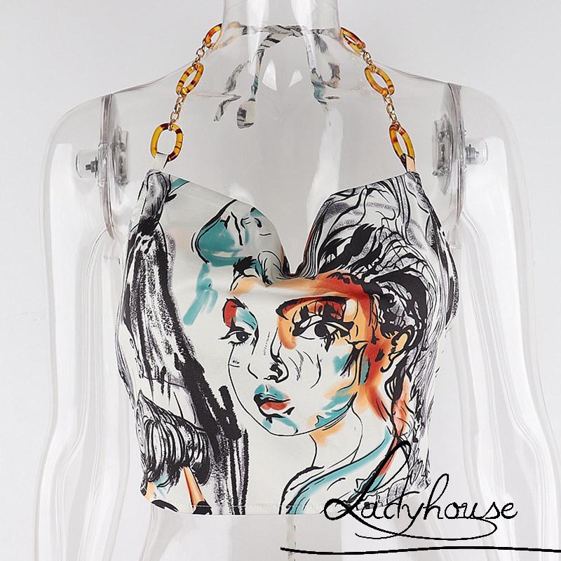 Áo Croptop Cổ Yếm Cột Dây In Họa Tiết Nhân Vật Thời Trang Mùa Hè Cho Nữ