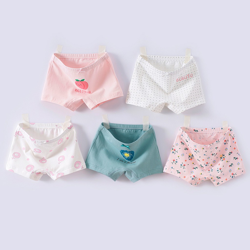 Set 5 quần lót đùi cho bé gái hình đào vải cotton siêu thoáng Áo Lá Homewear, quần chip mặc váy cho bé