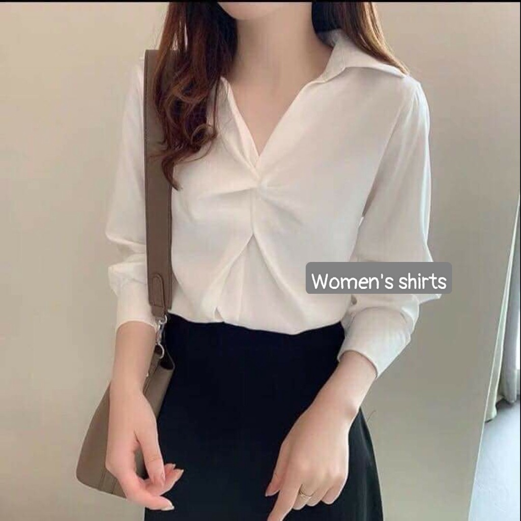 Áo sơ mi nữ công sở thời trang SURI lụa màu trắng dài tay dáng suông xoắn ngực-XOANNGUC