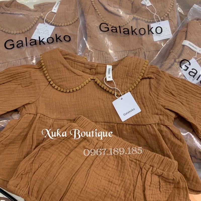 Bộ Quần Áo Dài Tay Bé Gái 0-3 Tuổi Galakoko | Set bộ đũi màu nâu cổ tròn chất Cực Đẹp [Xuka Boutique] Hình Thật