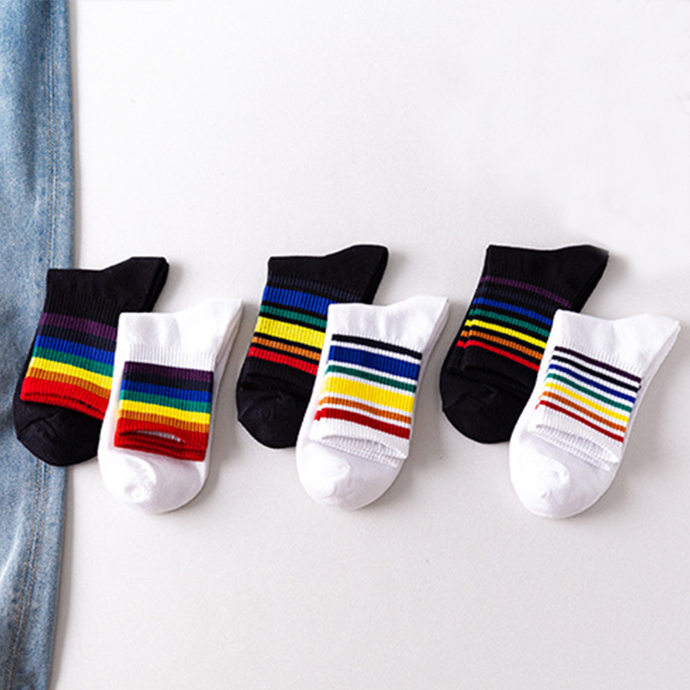 Vớ Cotton Sọc Nhiều Màu Thoáng Khí Cho Nam Nữ