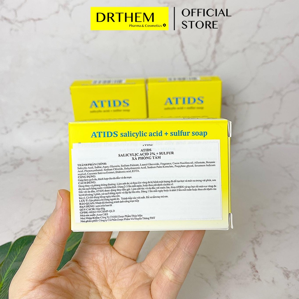 Xà Phòng Tắm ATIDS Soap 80g - Giảm Mụn Lưng, Giúp Làm Sạch - Cho Da Mụn, Dầu - Salicylic ACid 2% + Sulfur