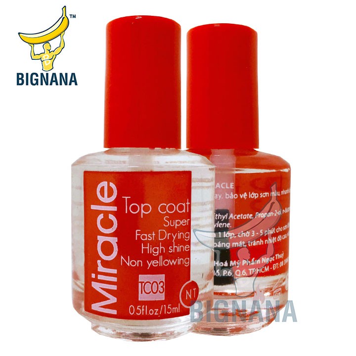 Sơn Bóng Mau Khô Topcoat Miracle TC03 Chai 15ml, Sơn Bóng Trong Suốt, Bảo Vệ Màu Sơn Móng Tay