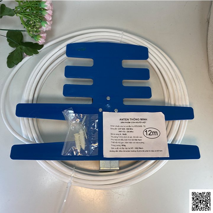 Anten tivi kỹ thuật số DVB T2 ngoài trời - 12m dây cáp - Jack nối - Có nhựa bảo vệ Anten new,hàng chuẩn Phuzinshop
