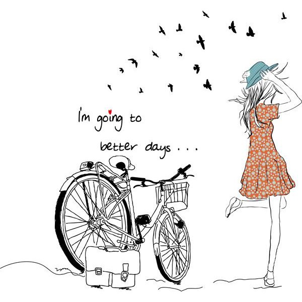 Xả Decal dán tường cô gái và xe đạp dans tường gạch, gỗ