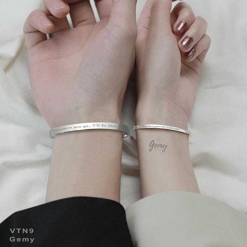 Vòng tay đôi nam nữ bạc 925 kiềng cứng có thể điều chỉnh khắc chữ Anywhere thời trang, unisex | GEMYY SILVER VTN9