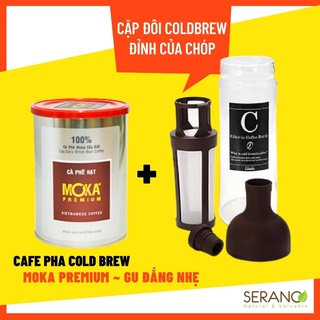 Bộ Đôi cà phê pha cold brew ủ lạnh Moka Cầu Đất Premium hạt nguyên chất và bình pha cafe cold brew Hario Nhật Bản