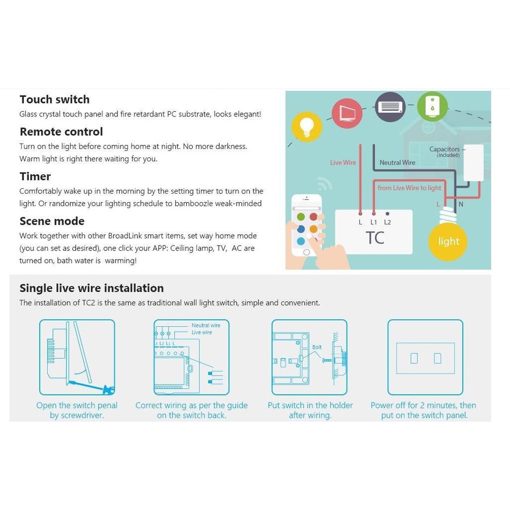 Công Tắc Thông Minh Bestcon/Broadlink TC2 chữ nhật