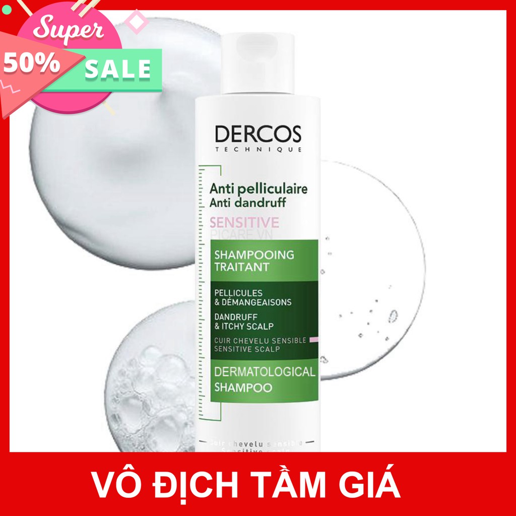 [CHÍNH HÃNG] Dầu gội giảm gàu cho da đầu dầu nhạy cảm Vichy Dercos Anti-Dandruff Sensitive Advanced Action Shampoo  200m
