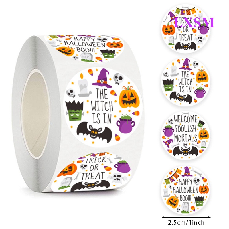 Bộ 500 Nhãn Dán Trang Trí Hộp Quà Hình Bí Ngô Halloween