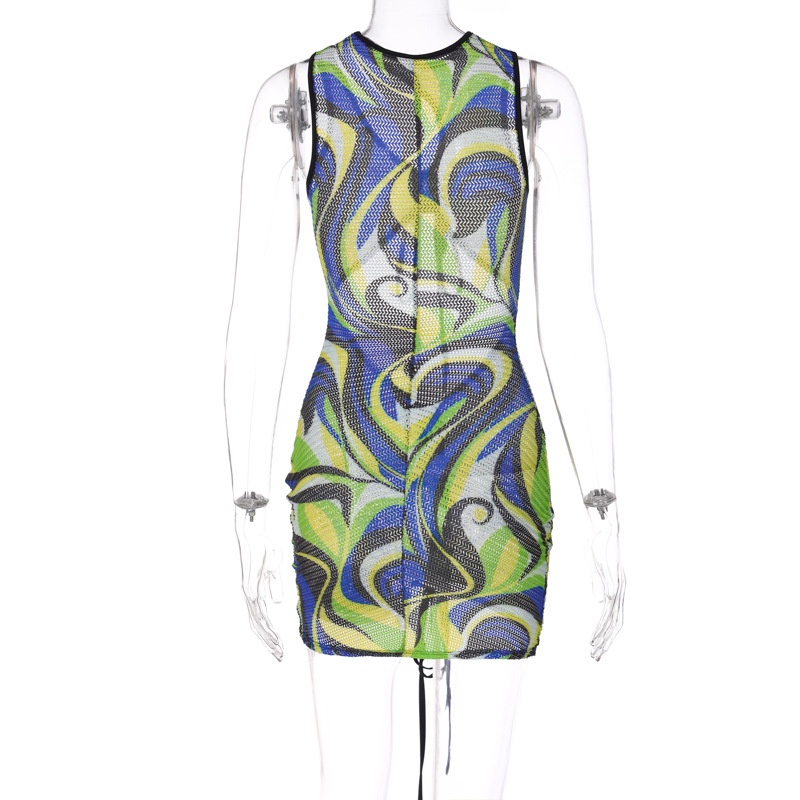 Đầm Sát Nách Cổ Tròn Phối Dây Rút Kẻ Sọc Thời Trang Đường Phố Cho Nữ