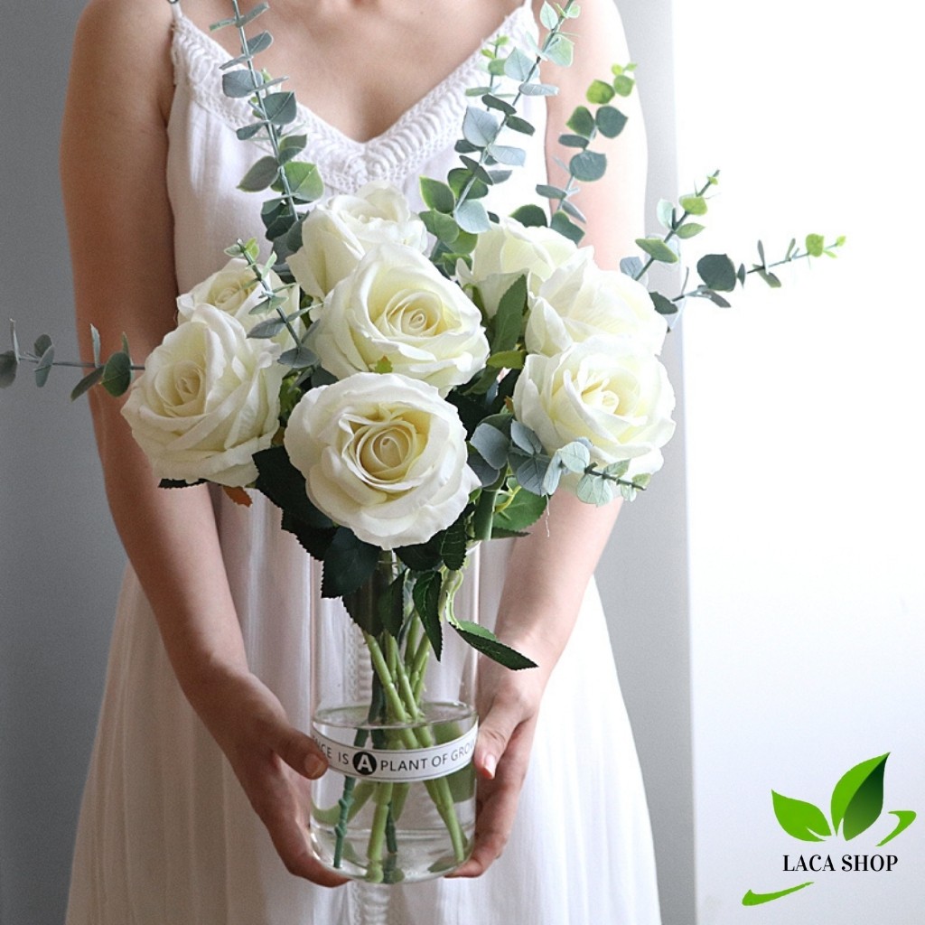 Hoa hồng hoa giả nhiều màu siêu đẹp, bông hồng hoa lụa flannel cao cấp dài 52 cm LHH2