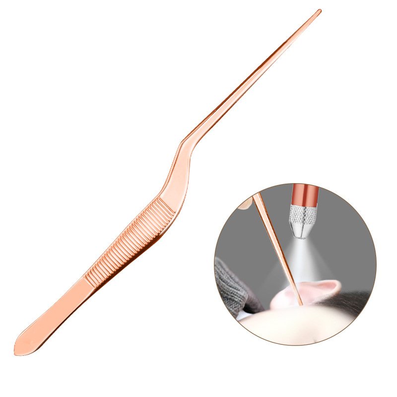 Bộ 7 Dụng Cụ Lấy Ráy Tai Có Đèn LED Bằng Thép Không Gỉ Màu Vàng Hồng Chất Lượng Cao (Tặng kèm hộp và pin)