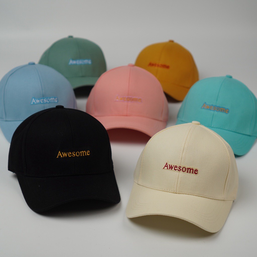 Nón kết nam nữ thêu chữ Awesome, mũ lưỡi trai bóng chày thể thao nhiều màu Unisex Hàn Quốc Sollle