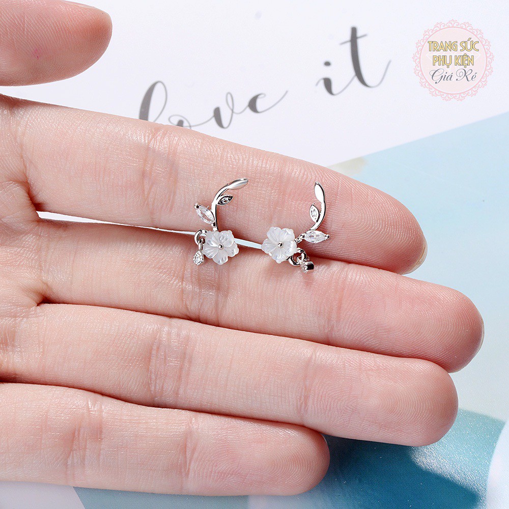 Bông tai vành hình hoa lá, mẫu mới nhỏ xinh cực cute HT175, Bạc ý S925