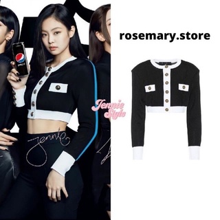 Áo khoác dệt viền trắng JENNIE BLACKPINK