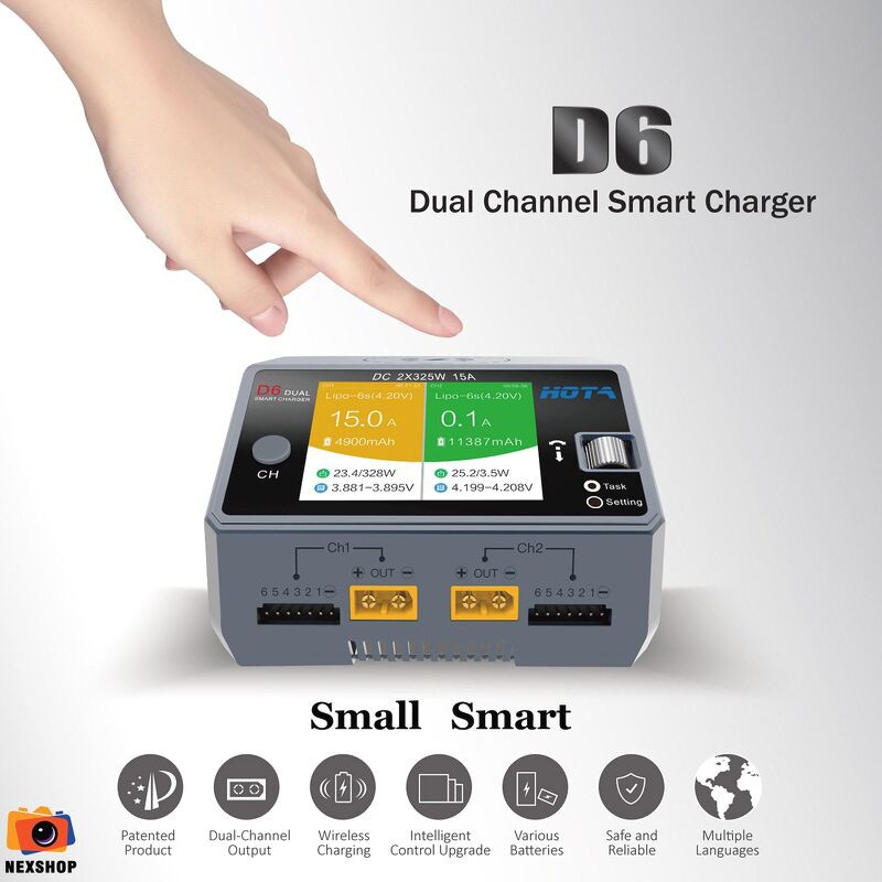 Bộ sạc pin Hota D6 màu đen
