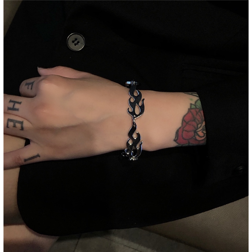 Vòng tay unisex chuỗi ngọn lửa BROO màu bạc đẹp, lắc tay titan hiphop cá tính cho nam nữ