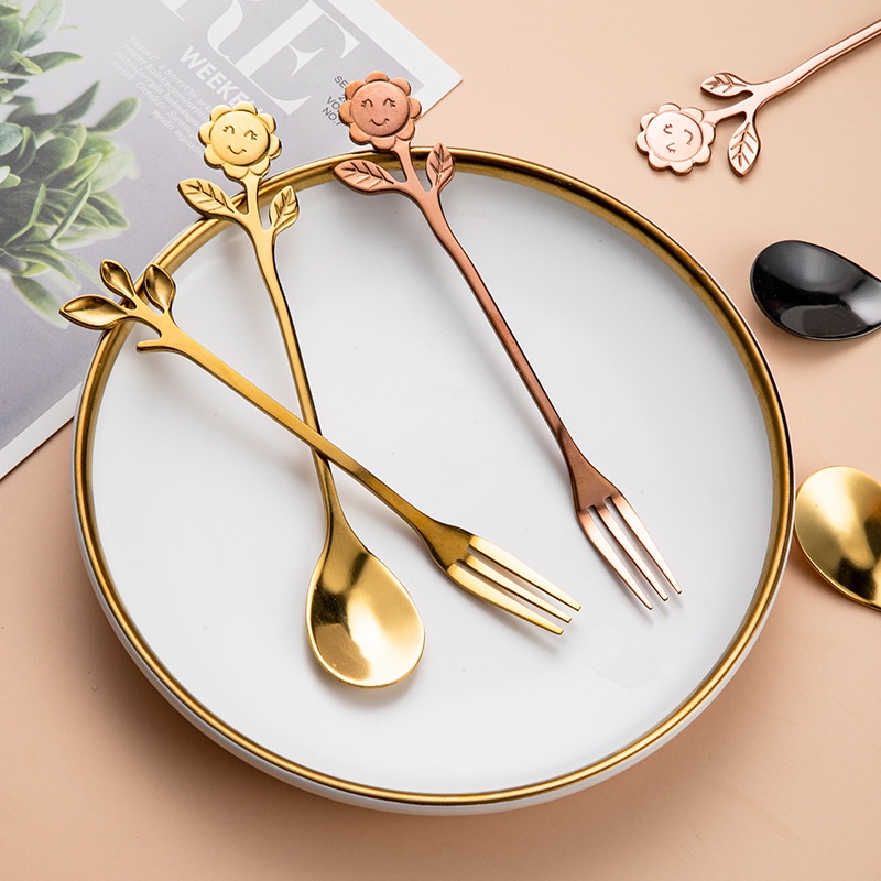 thìa, muỗng hình lá mạ vàng cao cấp