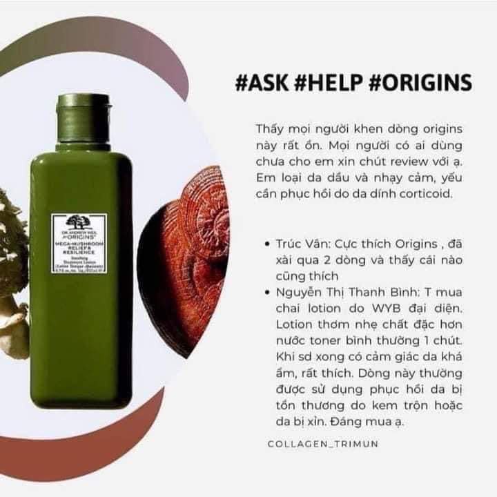 Lotion nấm Origins MEGA MUSHROOM Relief & Resilience Soothing Treatment - 200ml