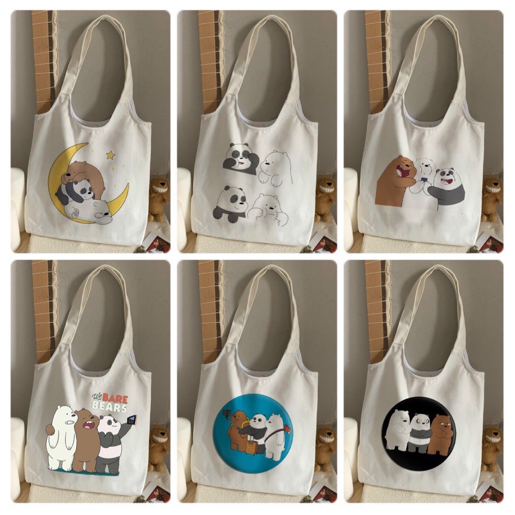 [Mã FASHIONT4WA2 giảm 10K đơn từ 50K] TÚI TOTE VẢI BỐ ĐEO VAI CANVAS &quot;BẦU&quot; GẤU WE BARE BEARS