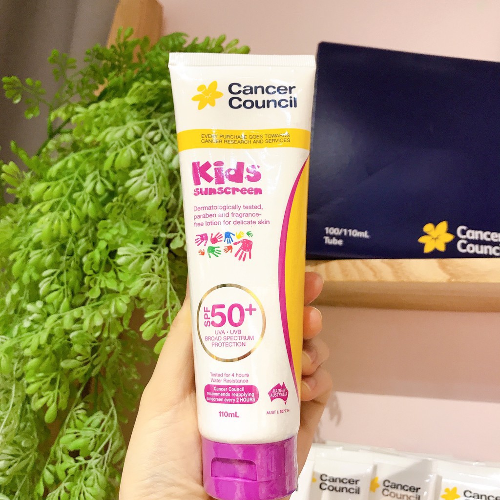 Kem Chống Nắng Trẻ Em Cancer Council Kids Sunscreen SPF50+ UVA-UVB bảo vệ làn da bé 110ml