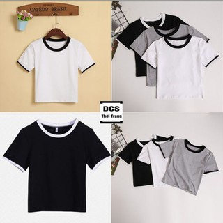 Áo croptop ôm trắng đen viền cổ you store