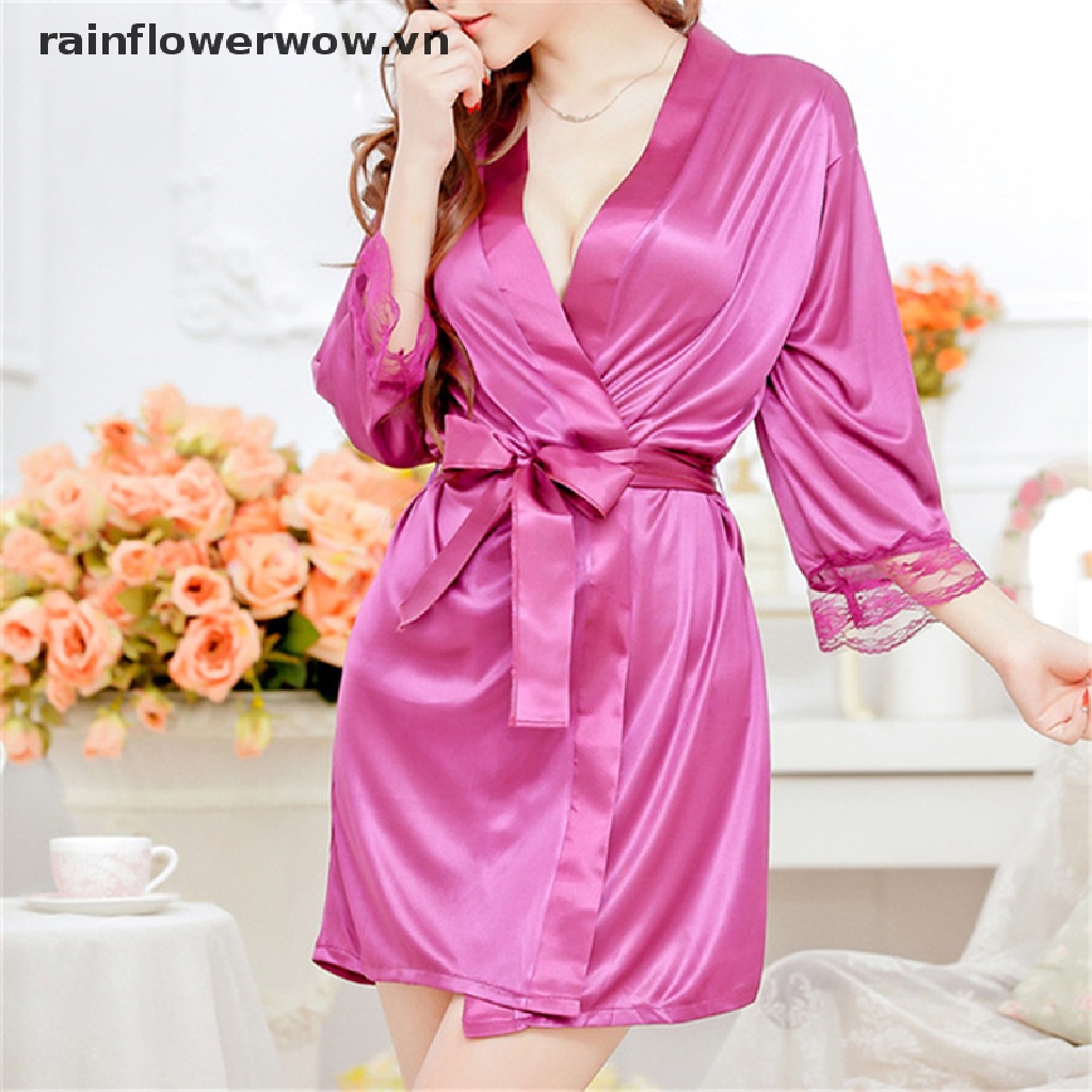 Áo Choàng Ngủ Bằng Lụa satin Phối Ren Quyến Rũ