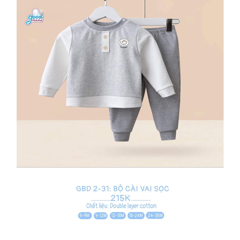 [CHÍNH HÃNG] Bộ quần áo trẻ em dài tay cài vai phối sọc Good Mama
