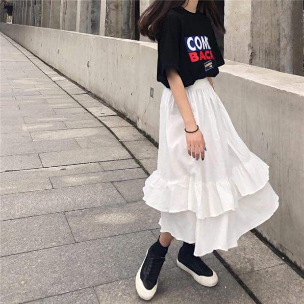 Chân váy ulzzang kaki 2 tầng dáng suông cạp chun form rộng chất kaki dày dặn ,chân váy ulzzang nữ dáng dài | BigBuy360 - bigbuy360.vn