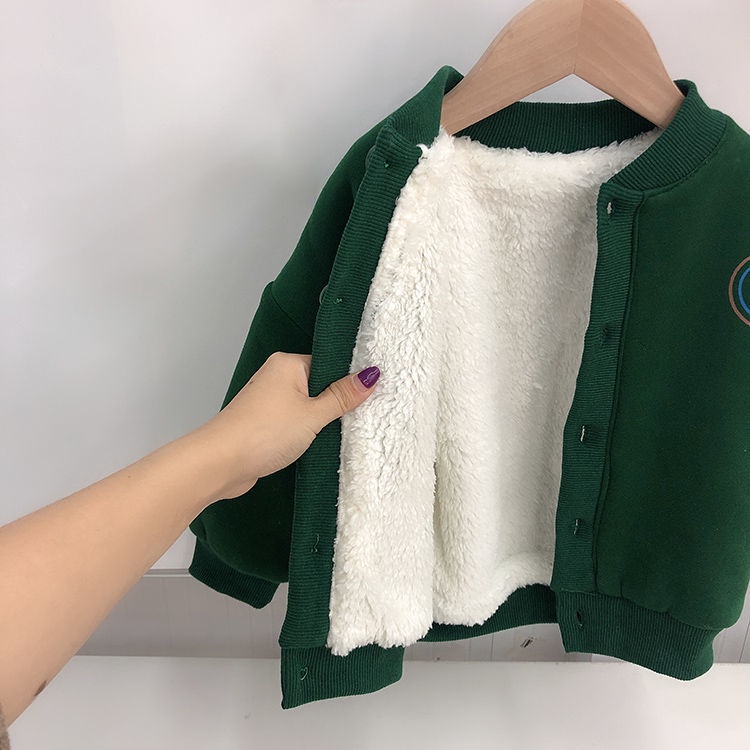 Áo Khoác Bóng Chày Bằng Lông Cừu Cỡ Nhỏ / Trung Bình Họa Tiết Hoạt Hình Thời Trang Thu Đông Cho Bé Trai