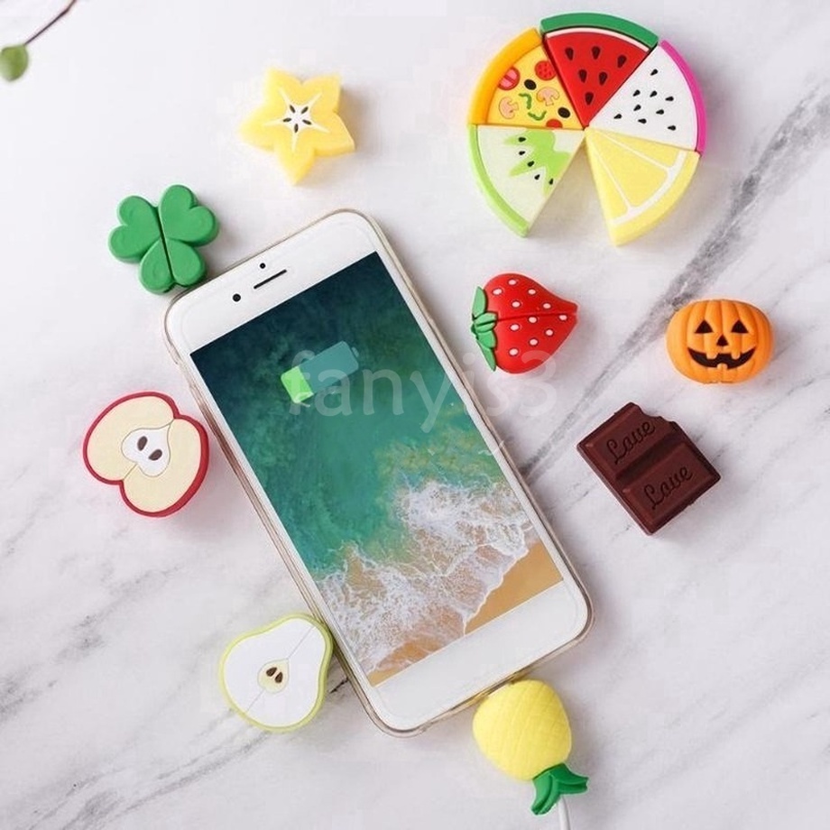 Vỏ bảo vệ cáp sạc USB Iphone Android bằng silicone hình trái cây đáng yêu chống rơi