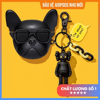 [Set Case Kèm Móc Khóa] Case Vỏ Bao Airpods Đựng Tai Nghe Airpod 1 2 Pro Chó Bull Kèm Móc Khóa Cực Ngầu