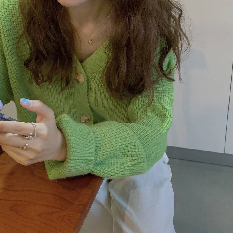 Hàng Sẵn_ Áo len dệt kim trơn mỏng phong cách retro