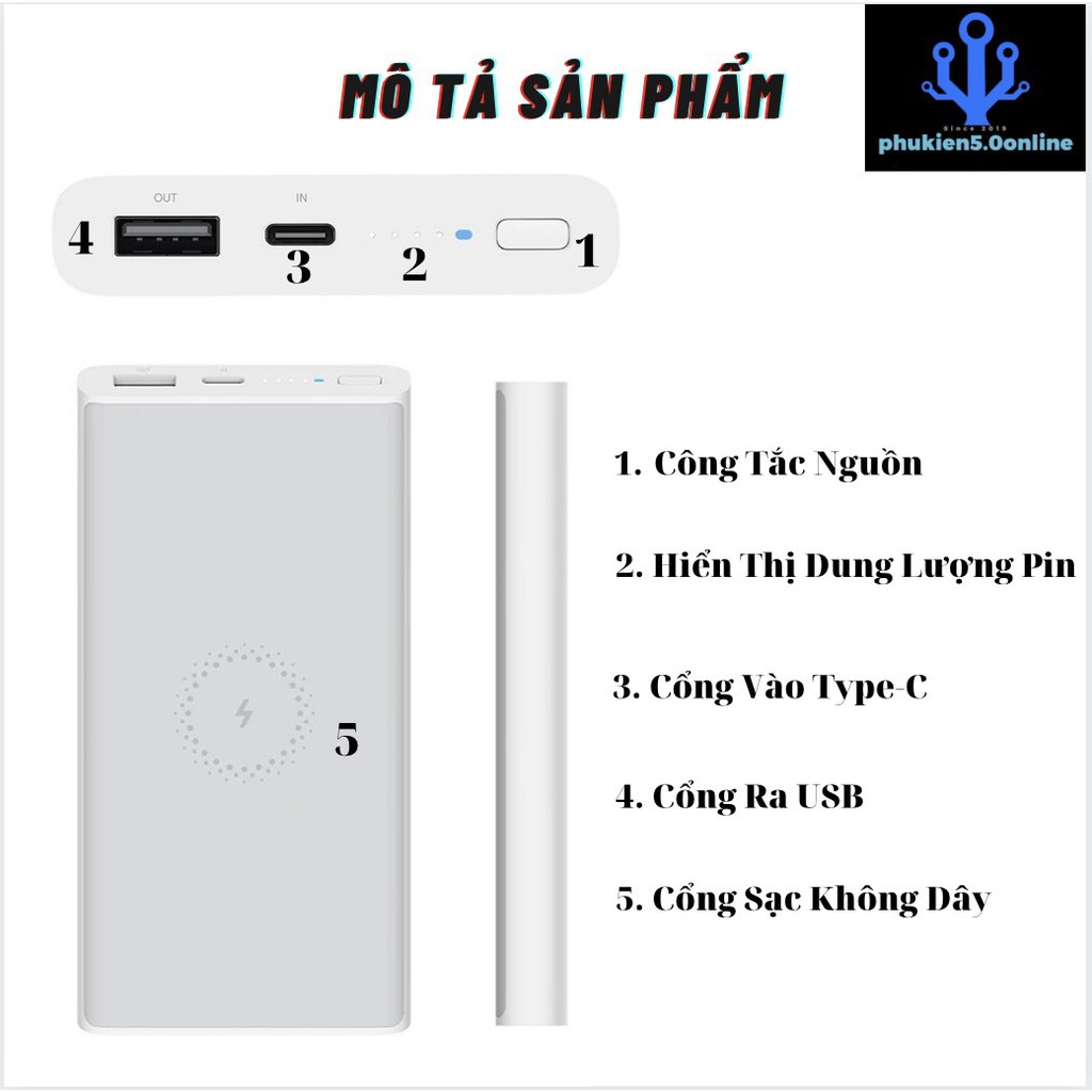 [Bảo Hành 12 Tháng] Pin Sạc Dự Phòng Không Dây Xiaomi 10000mAh - Sạc Dự Phòng Tích Hợp Sạc Không Dây Cầm Tay