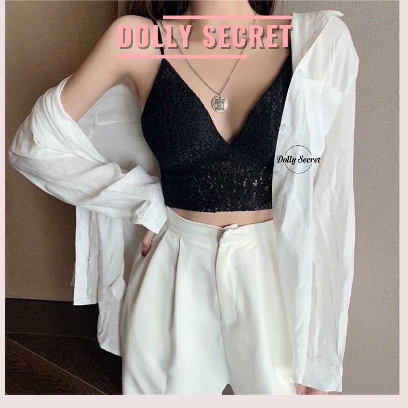Áo Bra ren nữ có đệm ngực sexy lưng chun co dãn cao cấp 2 màu đen trắng DOLLY SECRET A18