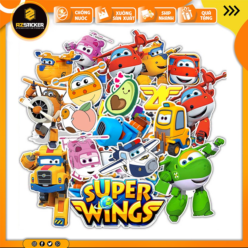 Set Miếng Dán Sticker Super Wings Chống Nước Dán Nón Bảo Hiểm , Dán Laptop , Dán Vali , Dán Điện Thoại , Máy Tính