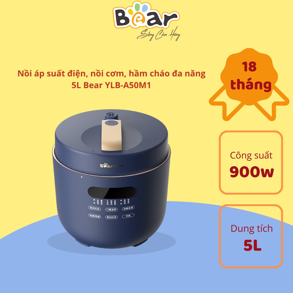 Nồi áp suất điện , nồi cơm, hầm cháo đa năng dung tích 5L Bear YLB-A50M1