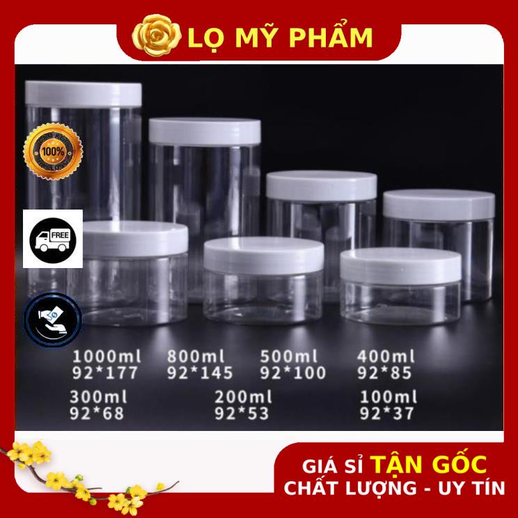 Hủ Đựng Kem ❤ GIÁ TỐT NHẤT ❤ Hủ nhựa pet Trong Nắp Trắng 50g 100g 200g 250g đựng mỹ phẩm, thực phẩm, đồ khô, ngũ cốc