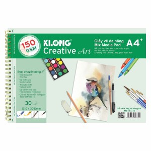 [Sổ vở đẹp] Sổ vẽ KLONG A4+ cao cấp lò xo kép xé 150GSM 30 tờ - MS 772