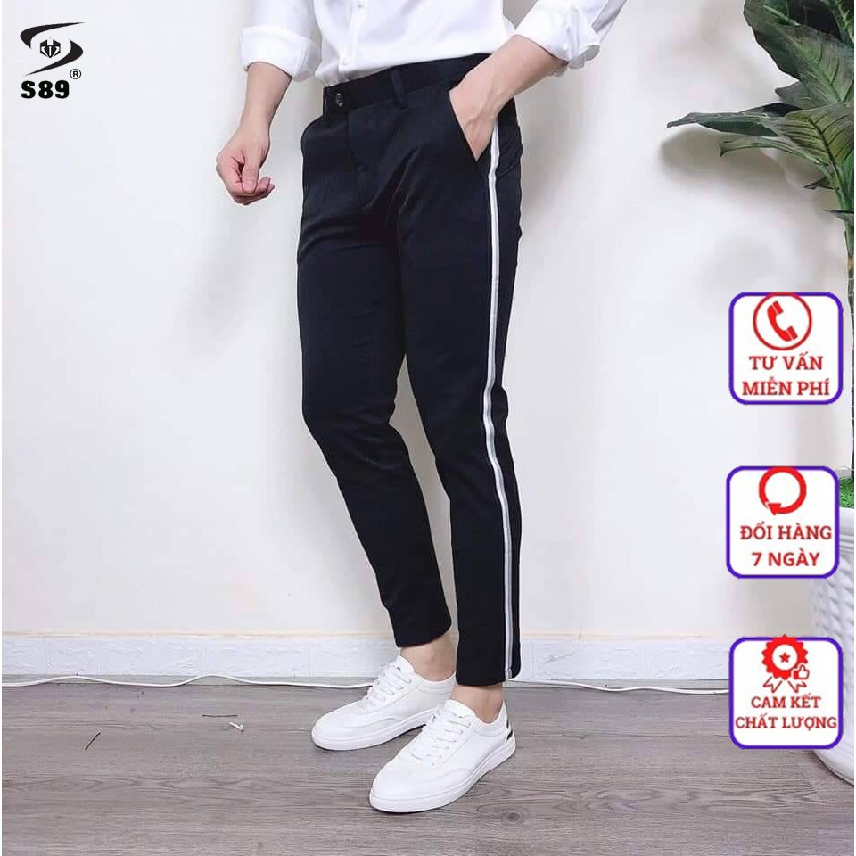 Quần tây nam kẻ sọc trắng dáng lửng Hàn Quốc