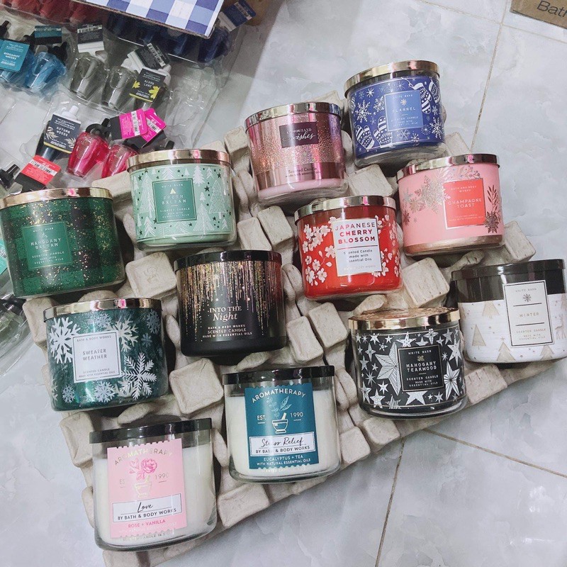 YBS Store Nến thơm 3 tim Bath &amp; Body Works 3 wick BBW 411gr nhiều mùi hot 2020