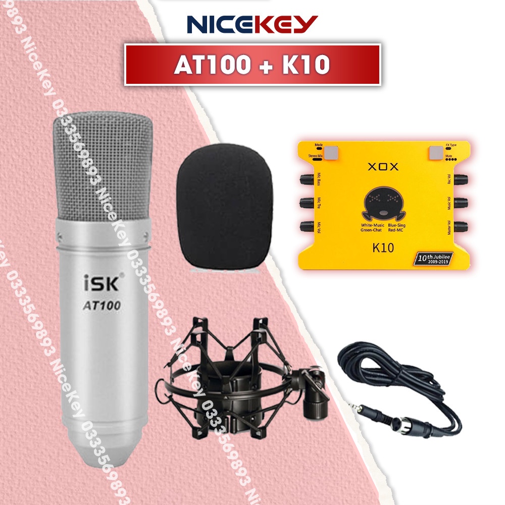 Bộ Combo Mic Thu Âm Hát Livestream Soundcard XOX K10 2020 &amp; Mic ISK AT100 ⚡BH 1 NĂM⚡ Thu Âm Điện Thoại Máy Tính