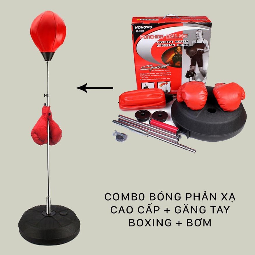 Bóng Tập Đấm Bốc Boxing  Phản Xạ Cho Bé Và Người Lớn + Tặng Găng + Bơm Hơi