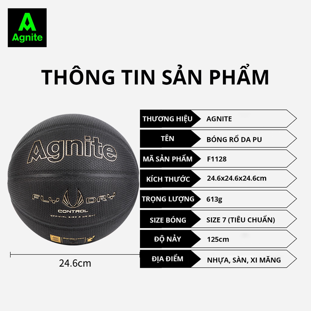 Quả bóng rổ Agnite số 7 Bionic Sucker tiêu chuẩn - da PU cực bền, đẹp, chống bẩn, không mòn, hàng chuẩn chính hãng F1172