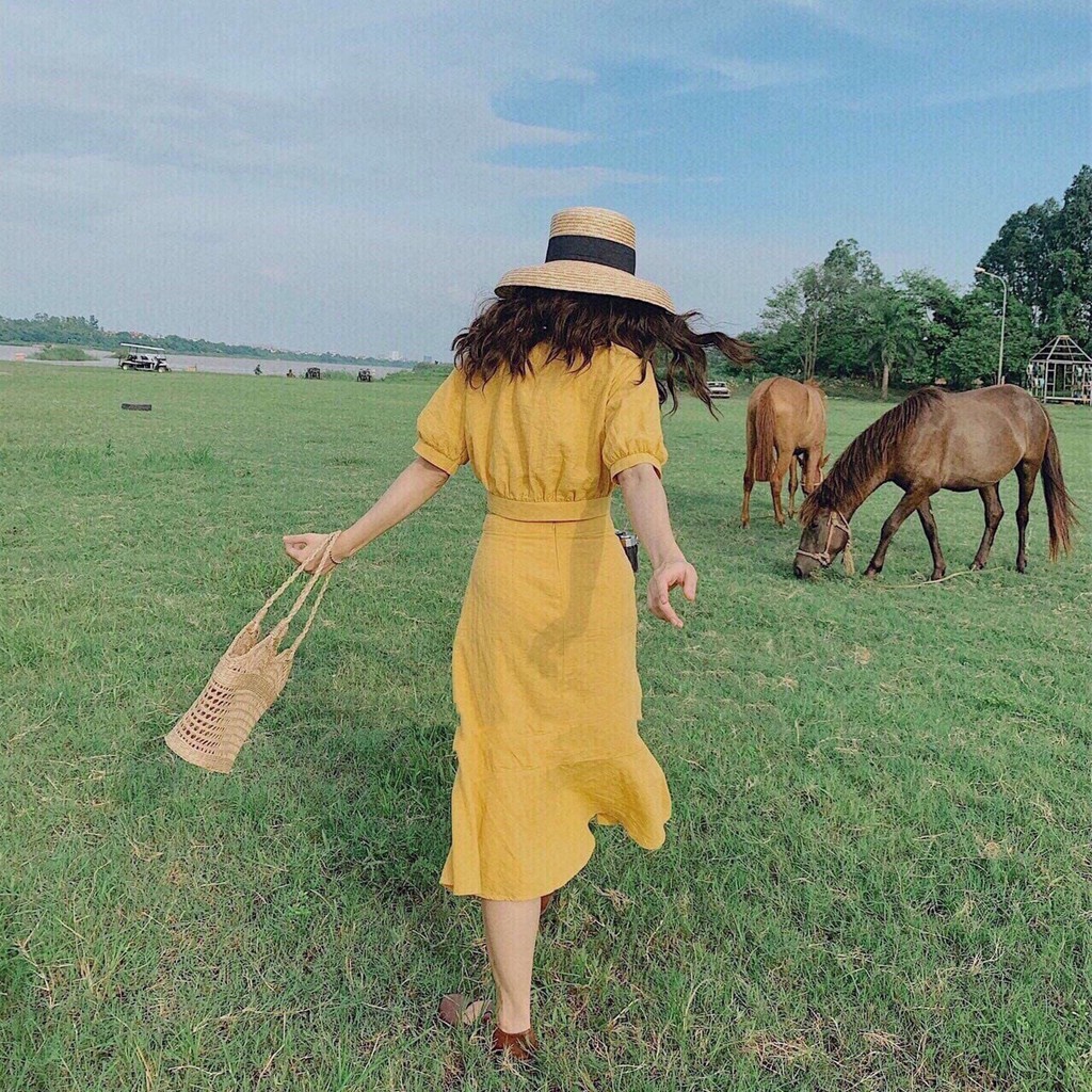 Đầm nữ xòe viền bèo áo rời tay ngắn cài nút thời trang mới D105 | BigBuy360 - bigbuy360.vn