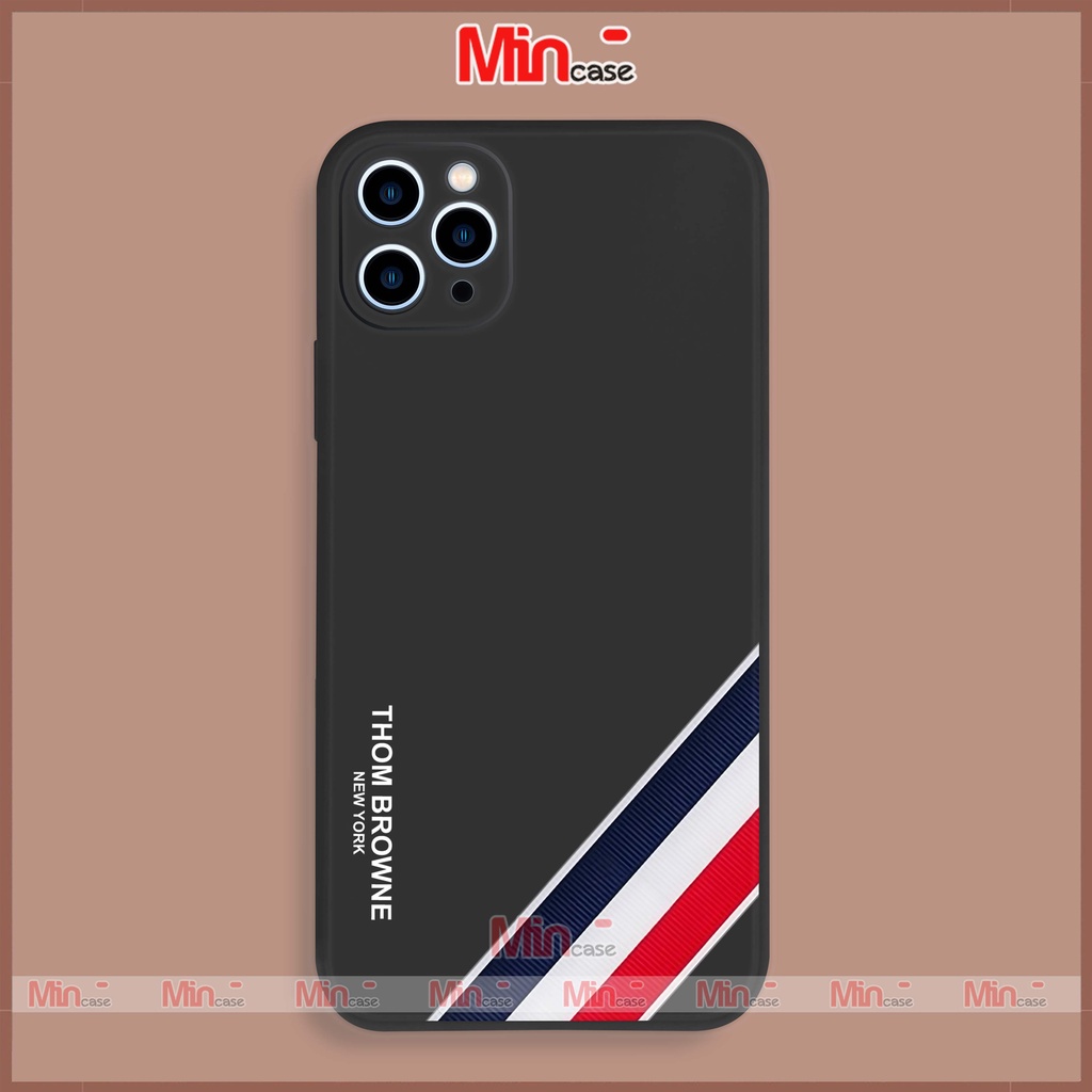 Ốp lưng iPhone Thom Browne cạnh viền vuông silicon mềm dẻo bảo vệ camera iphone 6/6s/7/8/X/XS/11/12/13/14 Pro Plus Max