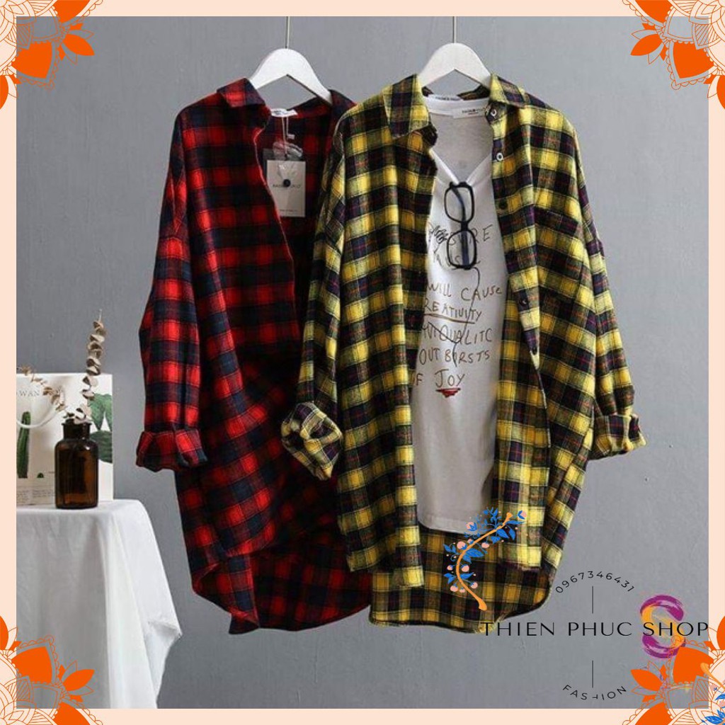Áo khoác sơ mi caro nam nữ Form to