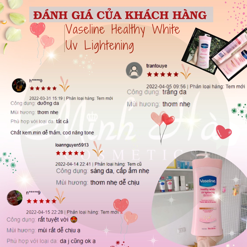 Sữa dưỡng thể Vaseline Healthy White UV Lightening Body Lotion 725ml giúp dưỡng trắng dưỡng ẩm phù hợp cho mọi loại da