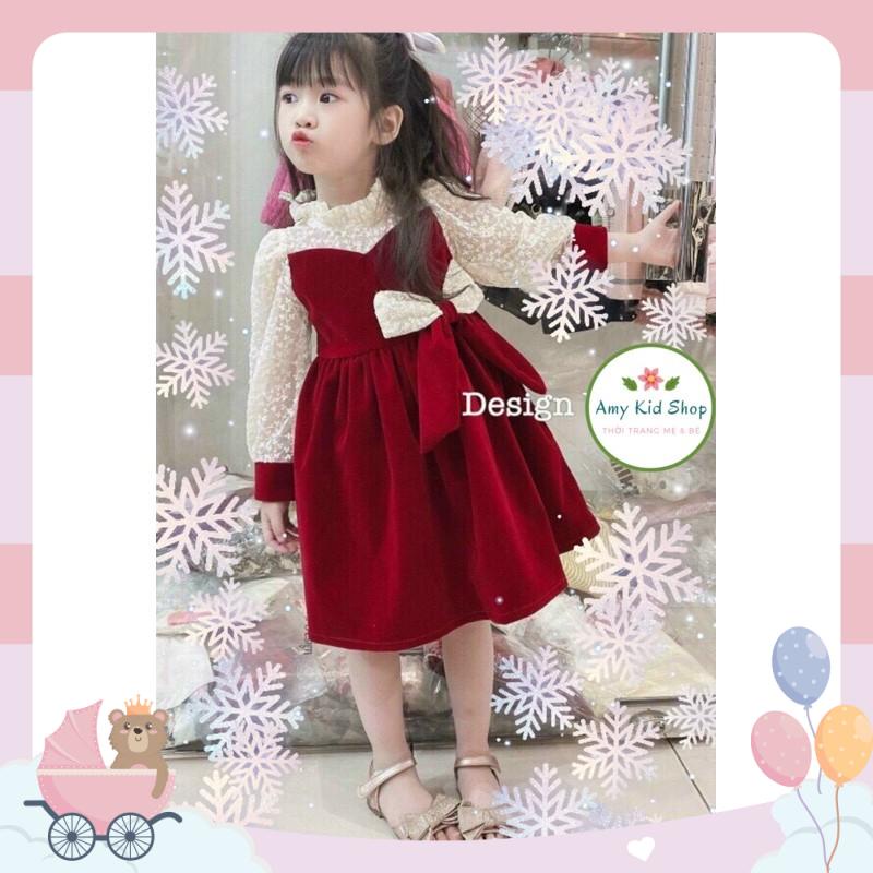 VÁY NHUNG ĐỎ PHỐI REN NƠ EO ĐIỆU ĐÀ